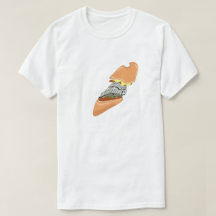 Camiseta Mikitiez espaço boneca crânio hambúrguer batatas f