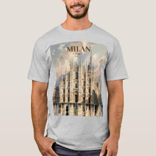 Camiseta Milan Catedral de Milão Aquarela de Viagem Vintage