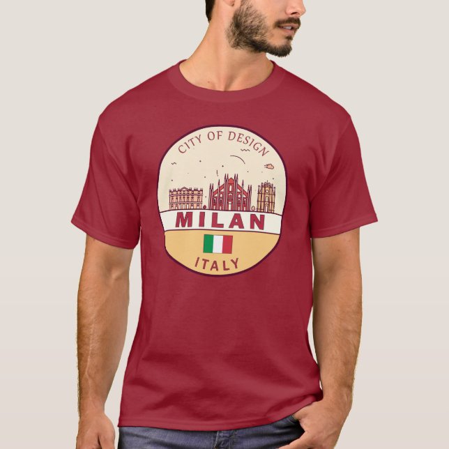 Camiseta Milão Itália Cidade Skyline Emblem (Frente)