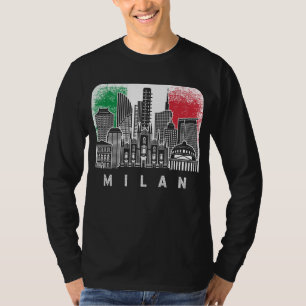Camiseta Milão Itália Skyline Vintage Flag