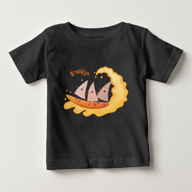 Camiseta Milhas de nachos, batatas fritas, canecas, surf (Frente)