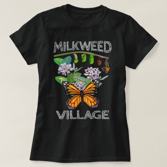 Camiseta Milkweed Village Monarch Butterfly Metamorfois (Frente do Design)