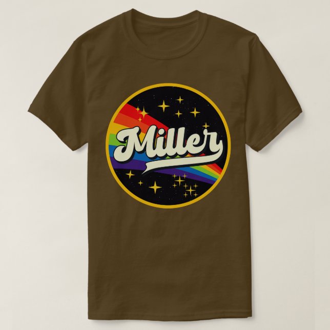 Camiseta Miller Rainbow No Estilo De Vintagem Espacial (Frente do Design)