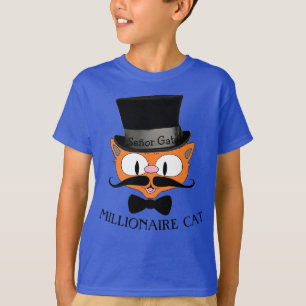 Camiseta MILLIONAIRE CAT Cartoon Mustache Cat Boys Tee