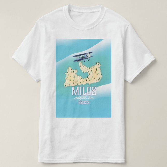 Camiseta Milos, ilha grega Mapa de arte de pôster de viagem (Frente do Design)