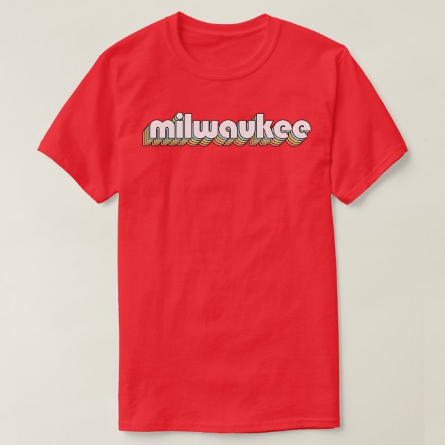 Camiseta Milwaukee Retro Rainbow Tipografia Estilo Desvanec (Frente do Design)