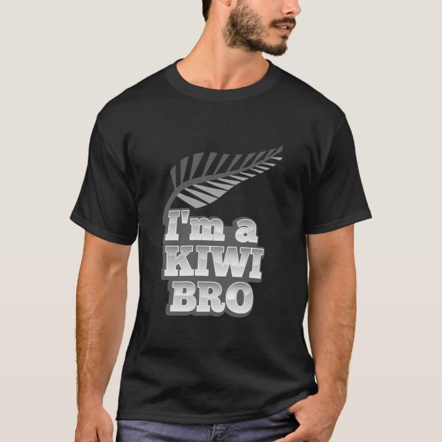 Camiseta Mim a KIWI Bro Nova Zelândia com fenda de prata (Frente)