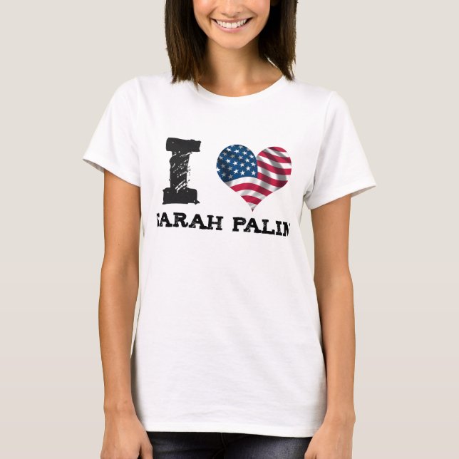 Camiseta Mim coração Sarah Palin (bandeira dos E.U.) (Frente)