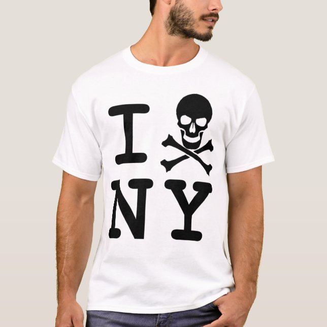 Camiseta Mim (crânio e crossbones) NY, preto no branco (Frente)