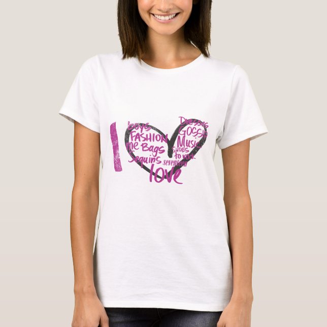 Camiseta Mim roxo dos grafites do coração (Frente)