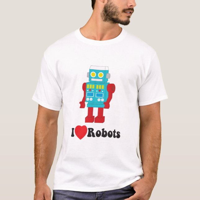 Camiseta mim tipo do preto dos robôs do luv (Frente)