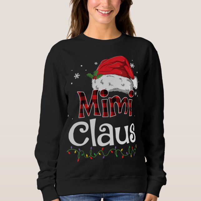 Camiseta Mimi Claus Santa Hat Xadrez Vermelha Buffalo Natal (Frente)