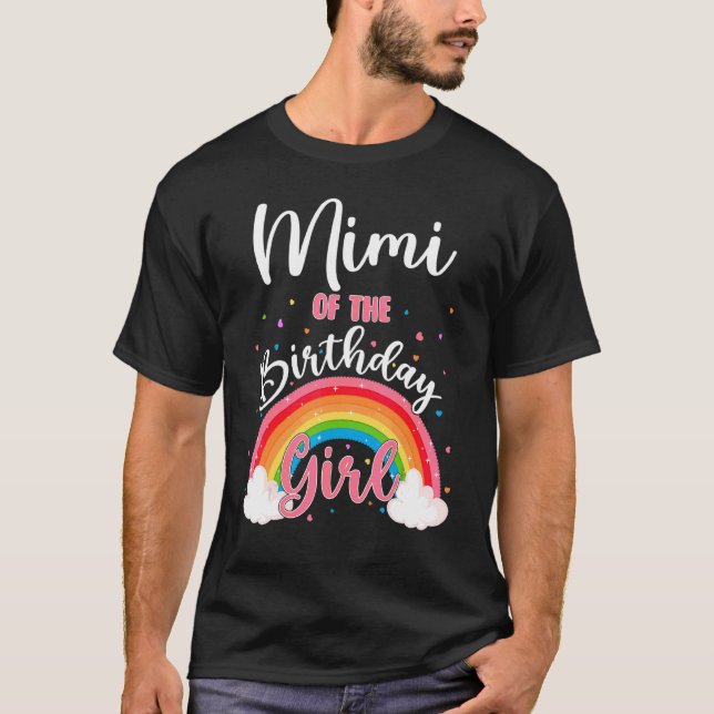 Camiseta Mimi Da Rapariga De Aniversário Rainbow Theme Fami (Frente)