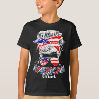 Camiseta Mimi patriótica 4 de julho coque desgrenhado cabel