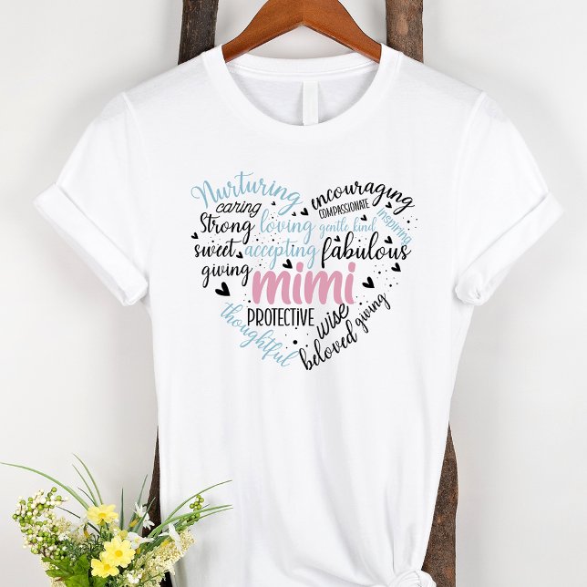 Camiseta Mimi Word Cloud Pink Heart Avó (Criador carregado)