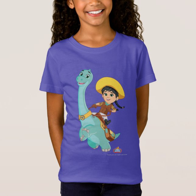 Camiseta Min & Clover | Feliz Cowgirl e Brontosaurus Ride (Frente)
