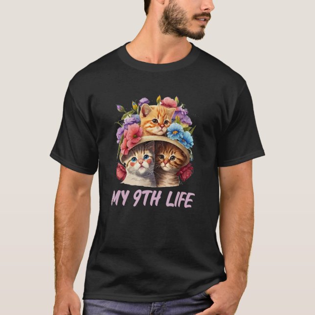 Camiseta Minha 9ª Vida Gato de Aniversário Gatinhos de Bday (Frente)