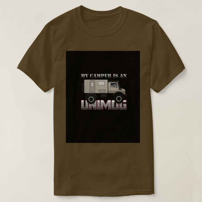 Camiseta Minha câmera é uma UNIMOG sobre Gráfico Negro (Frente do Design)