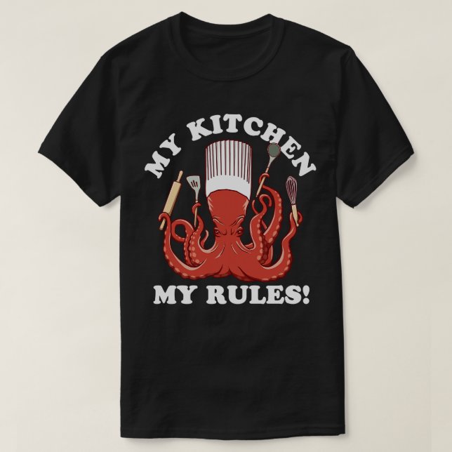 Camiseta Minha Cozinha Minhas Regras Octopus Chef (Frente do Design)