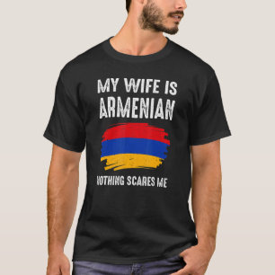 Camiseta Minha Esposa É Armênia Nada Me Assusta Bandeira He