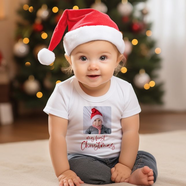 Camiseta Minha Foto de Bebê no 1º Natal Script (Available as a t-shirt for girls and boys)