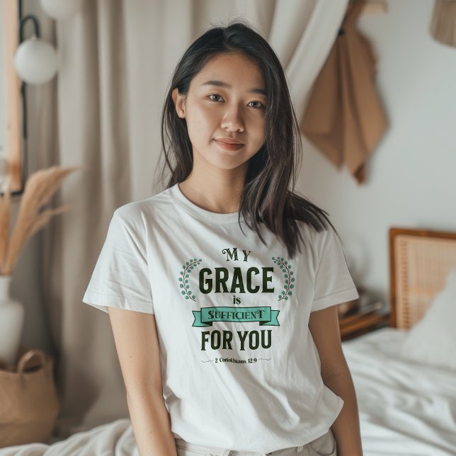 Camiseta Minha Graça é Suficiente Escritura Turquesa (Criador carregado)