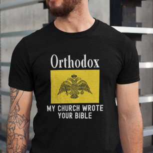 Camiseta Minha Igreja Escreveu Sua Bíblia Bandeira Ortodoxa