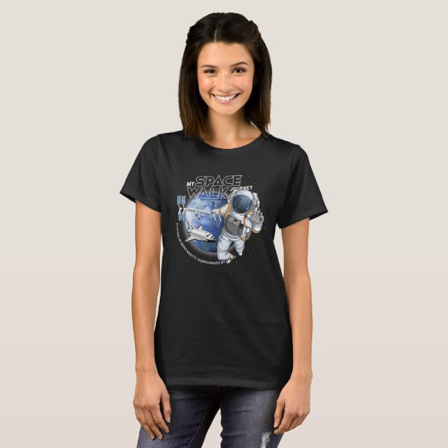 Camiseta Minha Jornada de Caminhada Espacial (Modo escuro)  (Frente Completa)