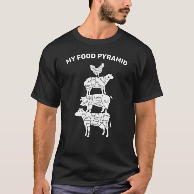 Camiseta Minha pirâmide Comida - Carnívoro de frango (Frente)