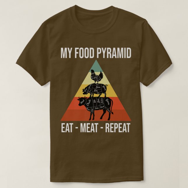 Camiseta Minha Pirâmide Comida Comeu Carne Repetindo Fundiç (Frente do Design)