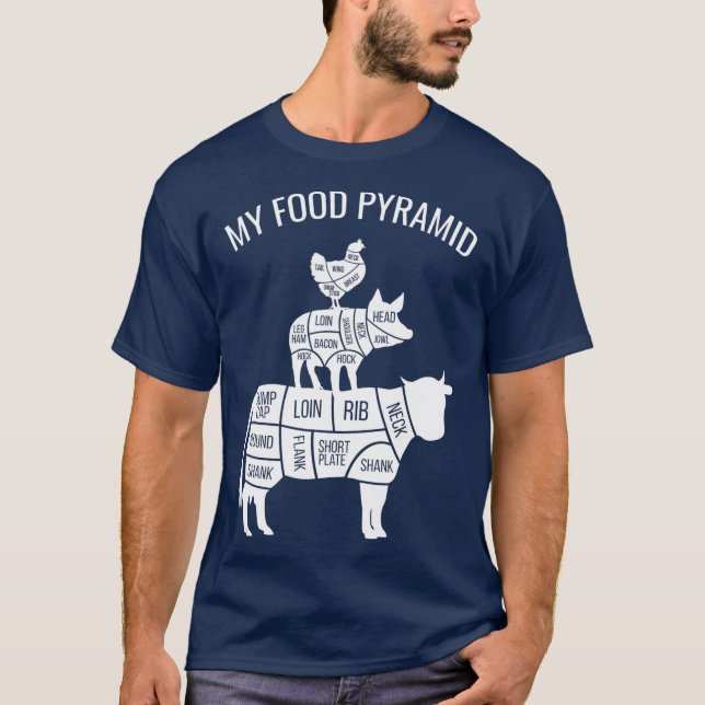 Camiseta Minha pirâmide Comida, Galinha de Porcos Carnívoro (Frente)