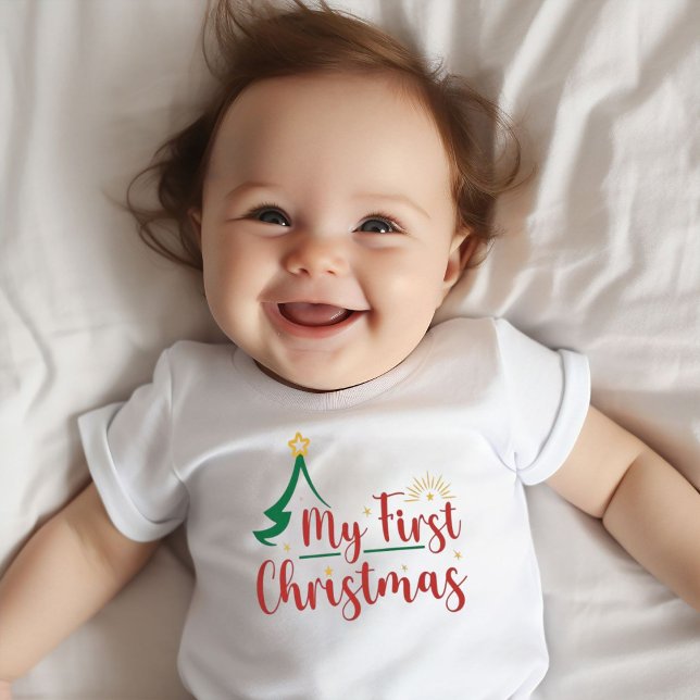 Camiseta Minha Primeira Árvore de Natal Verde (Criador carregado)