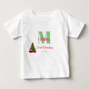Camiseta Minha Primeira Árvore Vermelha Verde de Natal Edi