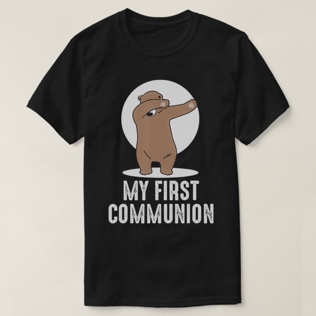 Camiseta Minha Primeira Comunhão Dabbing Urso 1rua (Frente do Design)