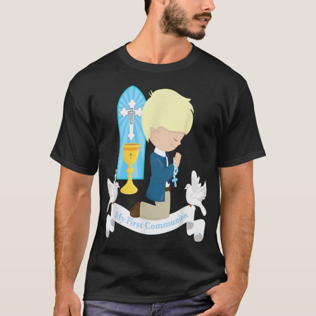 Camiseta Minha Primeira Comunhão Dotada Crianças Filho Rapa (Frente)