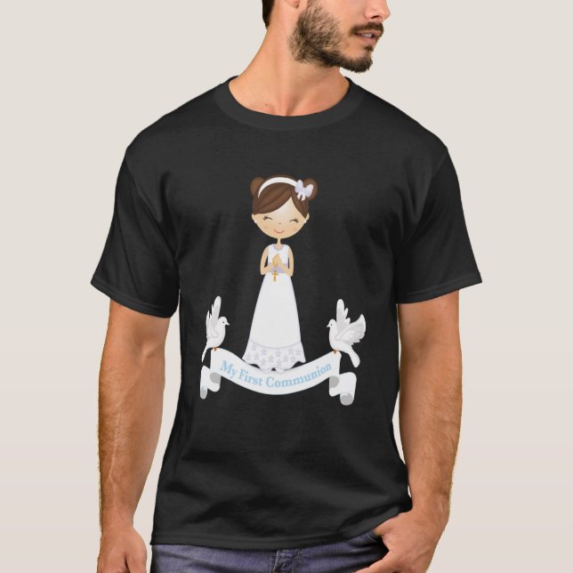 Camiseta Minha Primeira Comunhão, Rosary Brunette, Filha De (Frente)