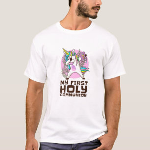 Camiseta Minha Primeira Comunhão Sagrada, Dabbing Unicorn