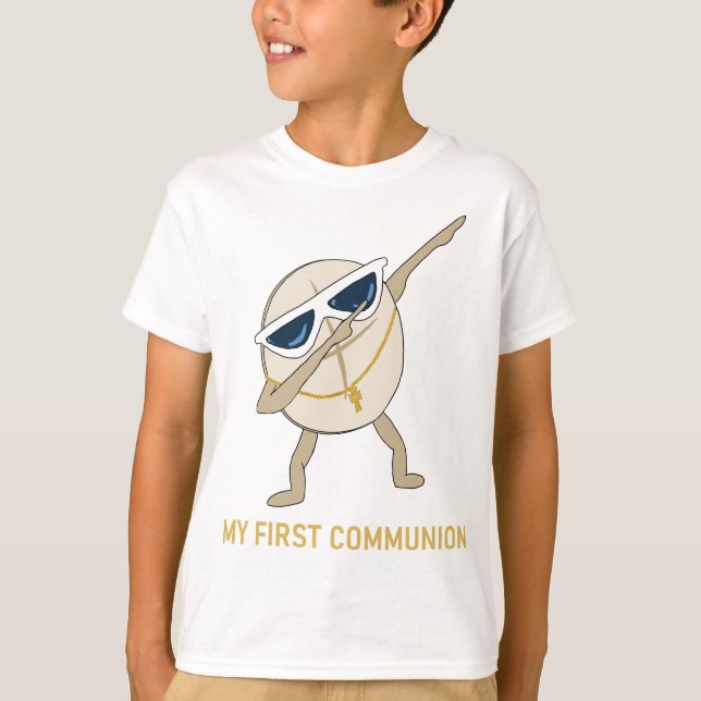 Camiseta Minha Primeira Comunhão Wafer Dabbing Católica (Frente)