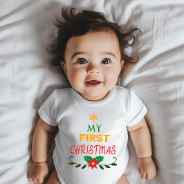 Camiseta Minha Primeira Estrela de Natal e Guirlanda