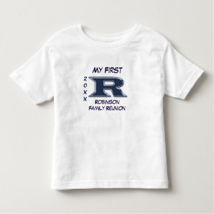 Camiseta Minha Primeira Família - Reunião Azul - Letra R Mo