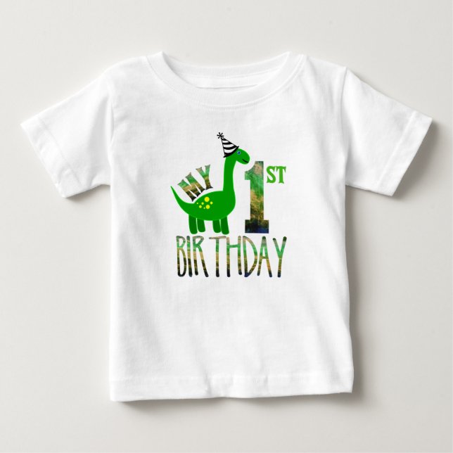 Camiseta Minha Primeira Festa de Dinossauro de Aniversário (Frente)