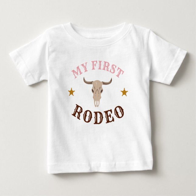 Camiseta Minha Primeira Garota Ocidental Rodeo Primeiro Ros (Frente)