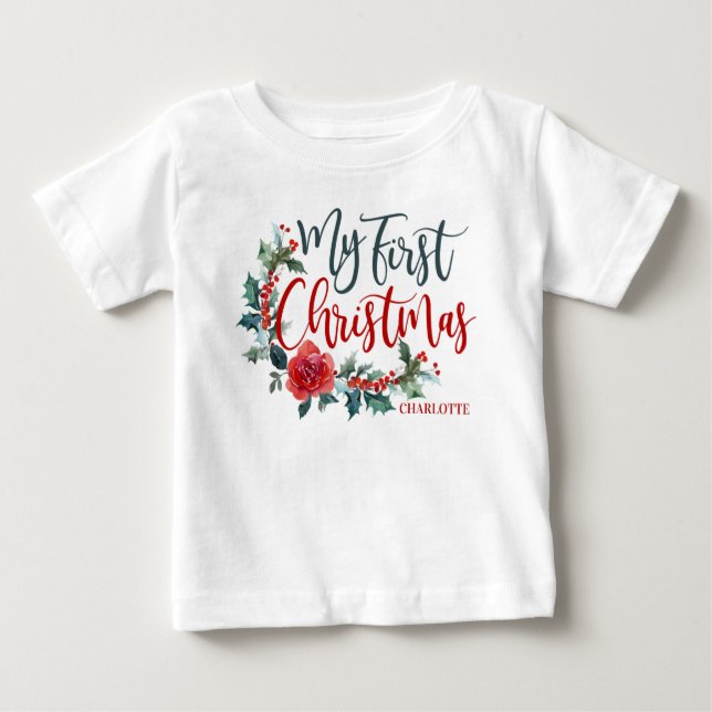 Camiseta Minha Primeira Garota Personalizada Floral de Nata (Frente)