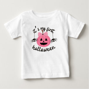 Camiseta Minha Primeira Menina De Pumpkin Rosa Feliz De Hal