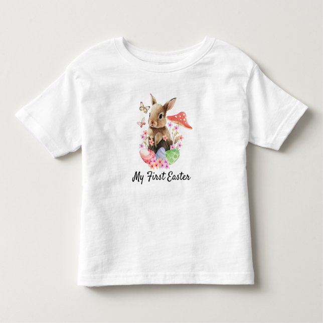 Camiseta Minha Primeira Páscoa Watercolor Bunny (Frente)
