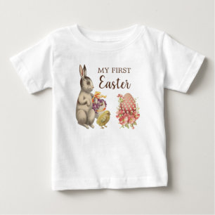 Camiseta Minha Primeira Roupa de Bebê de Páscoa Coelho de C