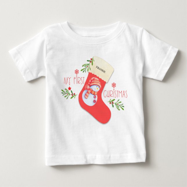 Camiseta Minha primeira safra de Natal com Snowman (Frente)