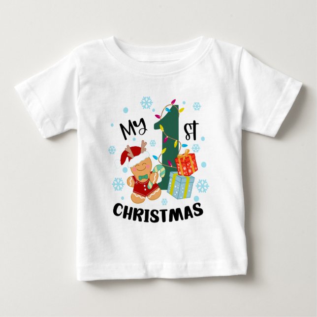 Camiseta Minha Primeira Tipografia de Natal Biscoito Ginger (Frente)