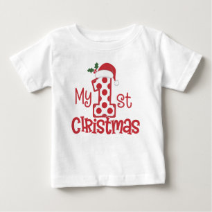 Camiseta Minha Primeira Tipografia de Natal Bolinhas Vermel