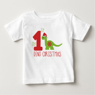 Camiseta Minha Primeira Tipografia de Natal Dinossauro Fofo